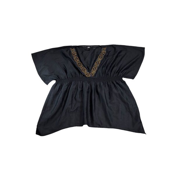 H&M Womens Black Embroidered V-Neck Tunic Size 16 Polyester - Picture 6 of 12